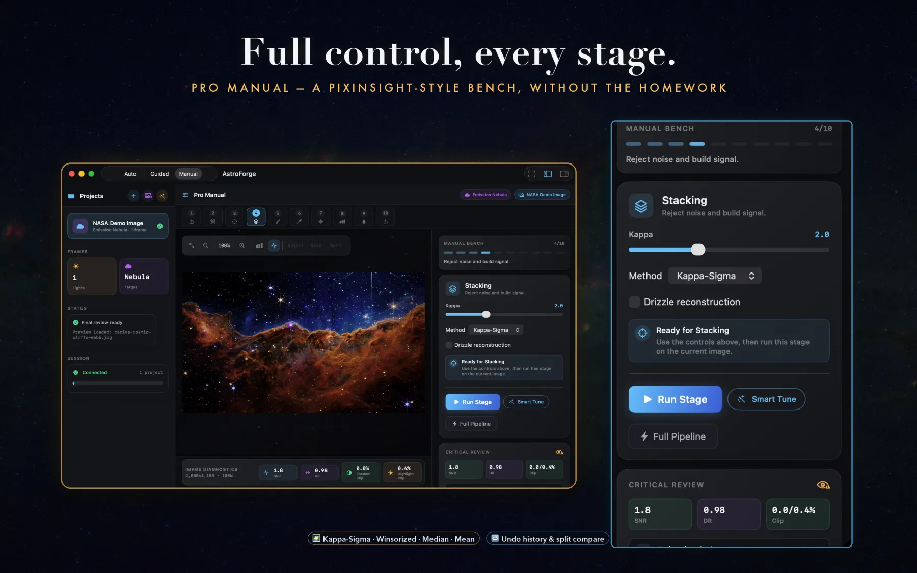 AstroForge Pro Manual controls for detailed image processing