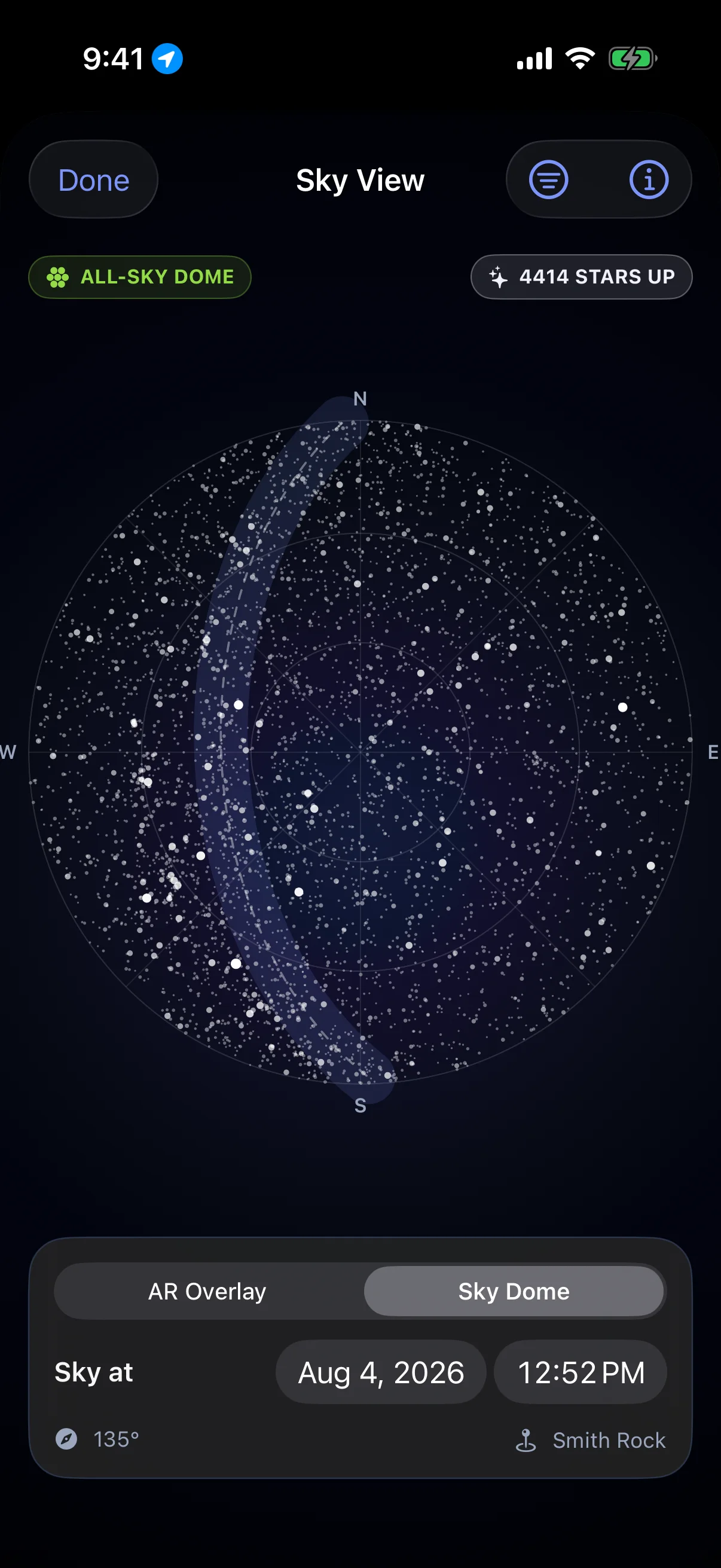 Milky Way Scout Sky View dome with stars and Galactic Core overlay