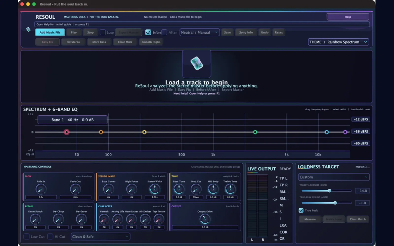 ReSoul Rainbow Spectrum mastering workspace on macOS