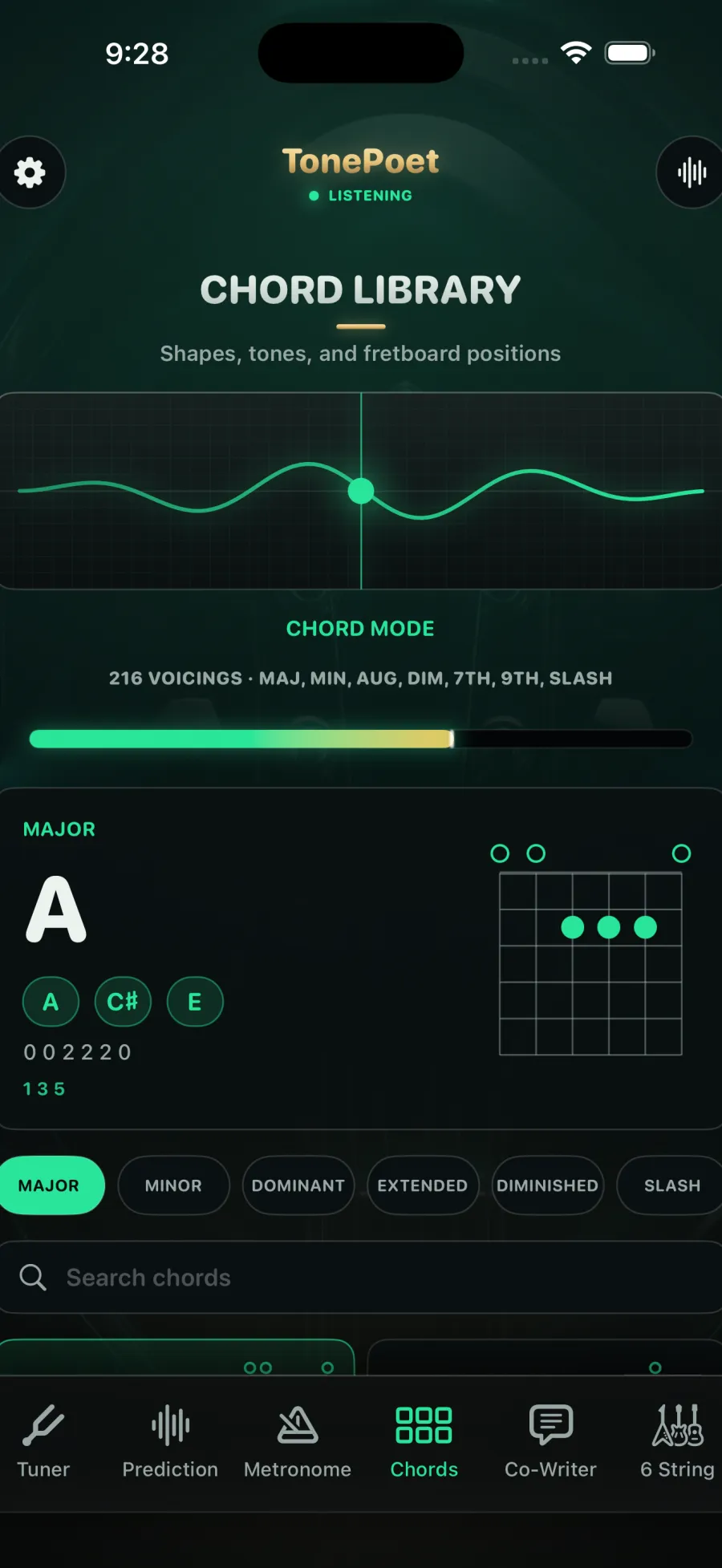 TonePoet chord library and fretboard shapes