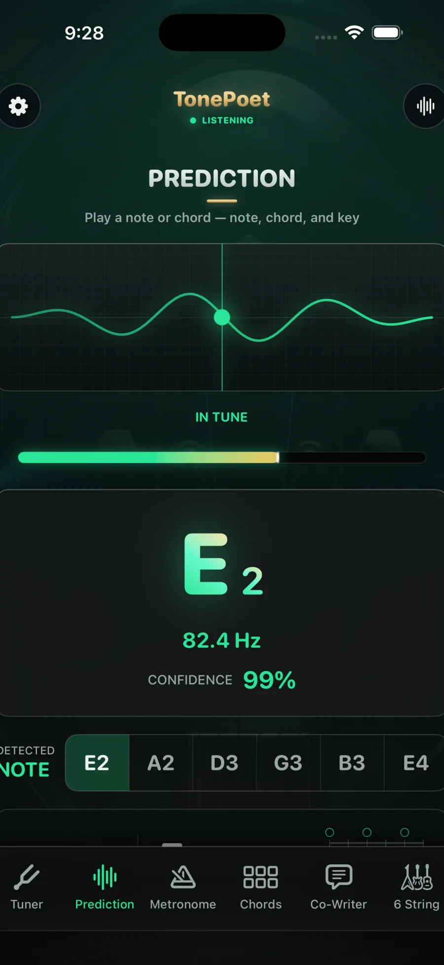 TonePoet note key and chord prediction view