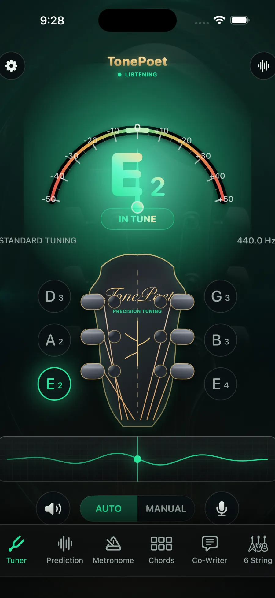 TonePoet cent-level tuner and guitar string targets