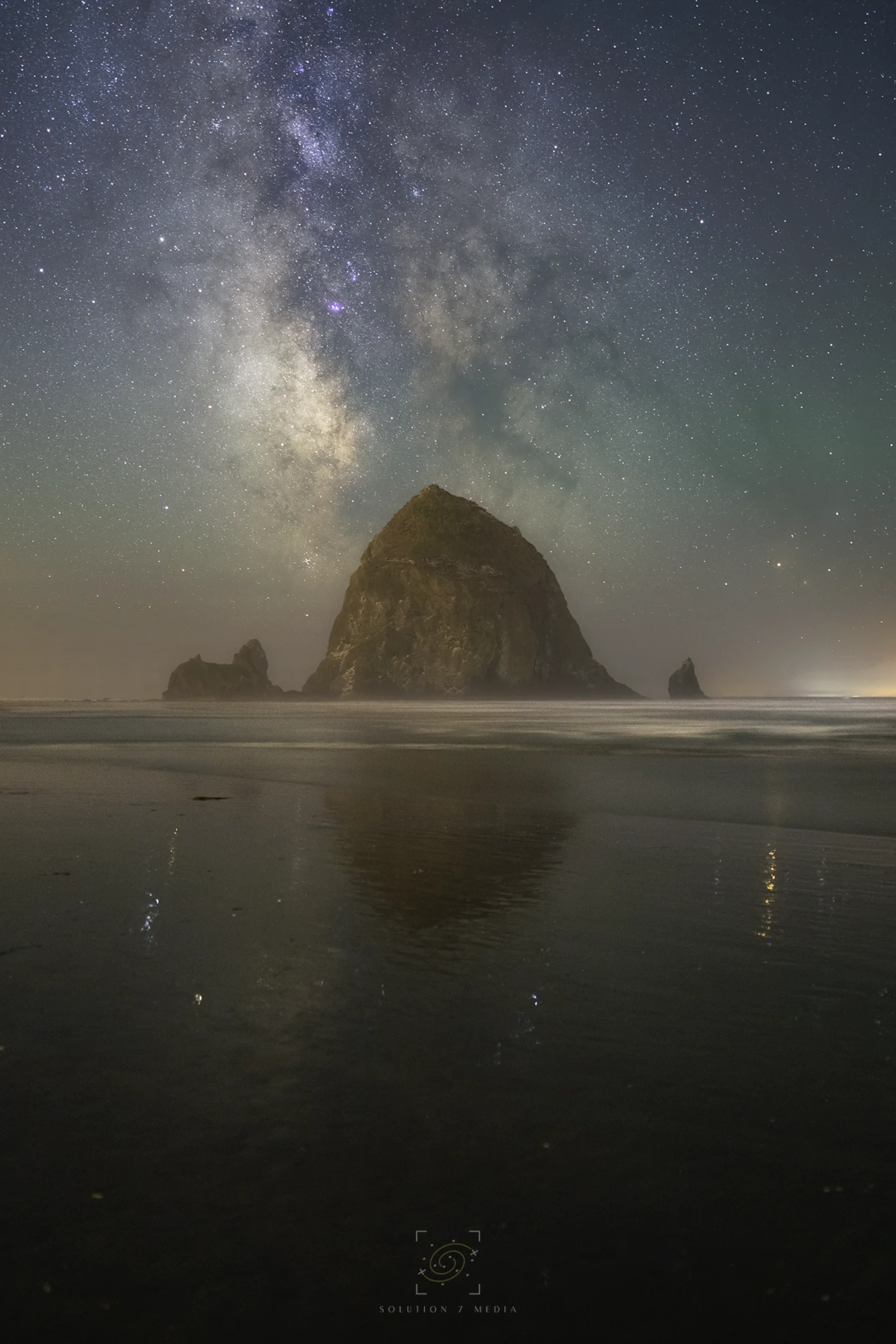 Milky Way rising over Haystack Rock on the Oregon coast