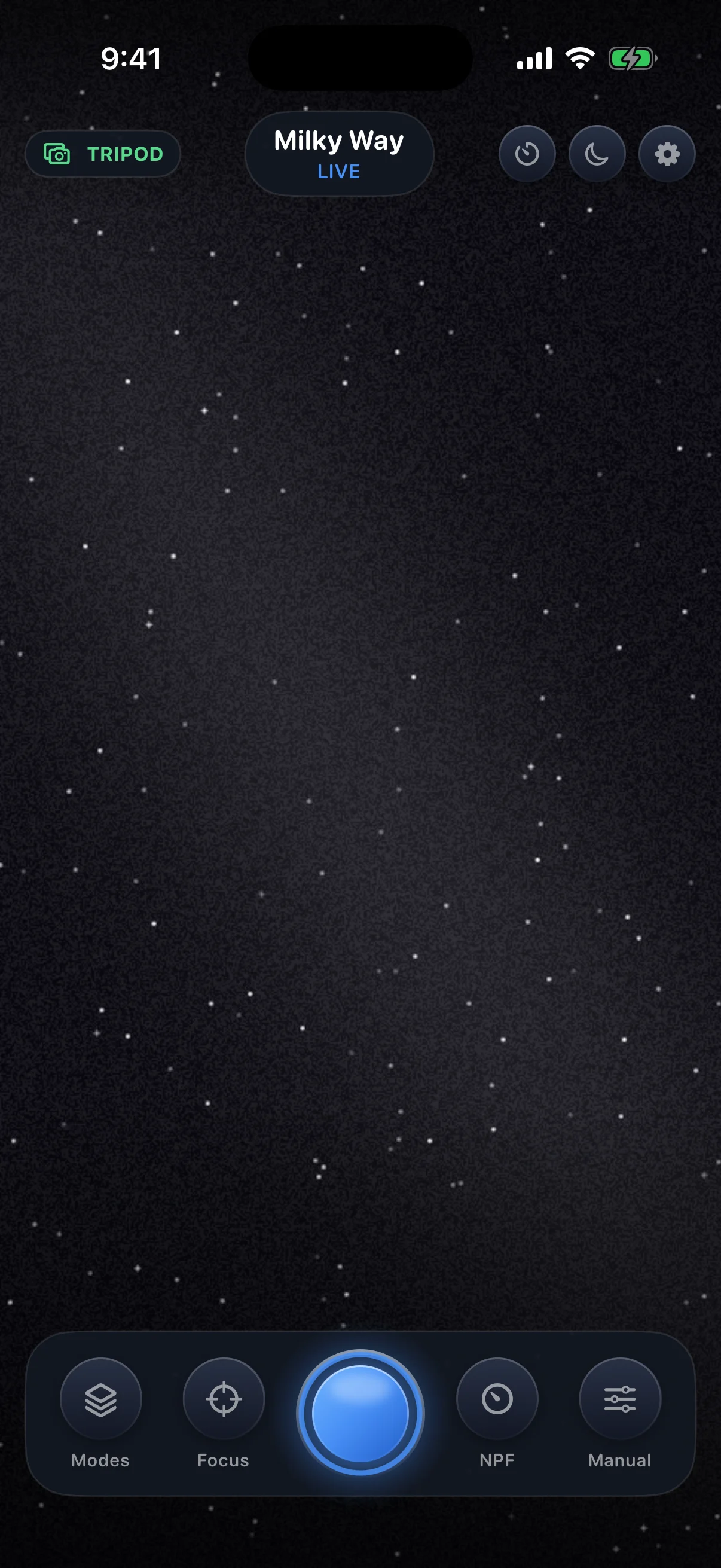 AstroGlow live Milky Way stacking view on iPhone