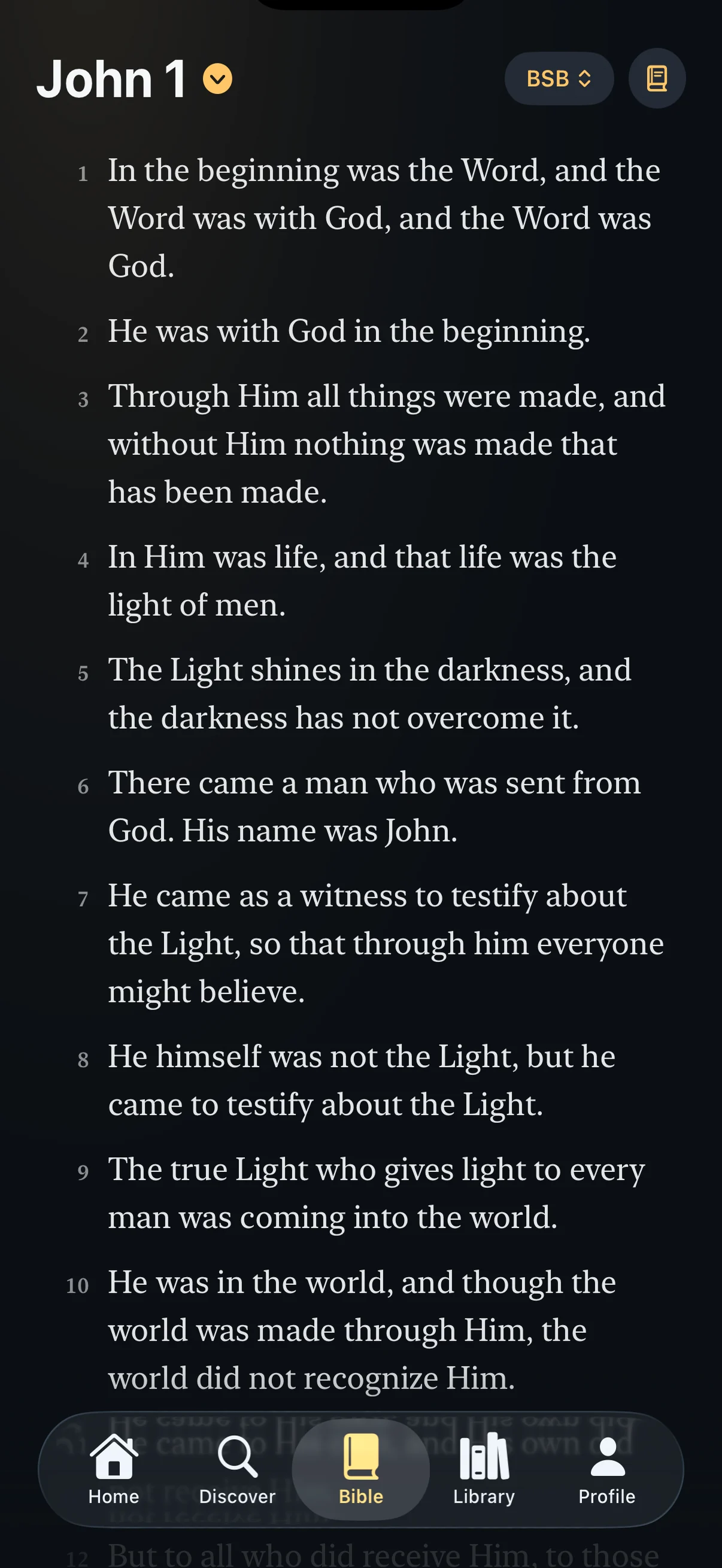 Calvary Compass reading John 1 on iPhone